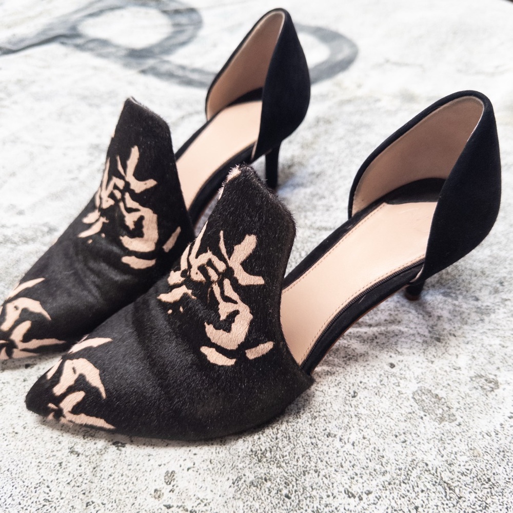 Ad & Daughters calf fur and suede pointy pumps